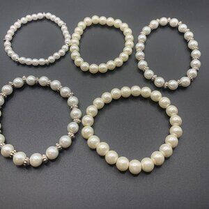 5ct White Pearl Style Bead Stretch Bracelets
